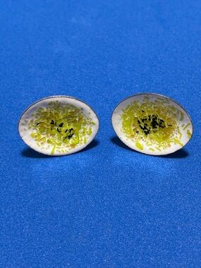 Hand-Painted White & Yellow Enamel Oval Cufflinks